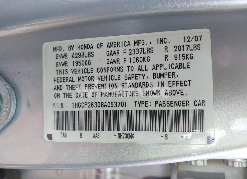 Photo 9 of 2008 Honda Accord 2.4 LX (VIN 1HGCP26308A053701)