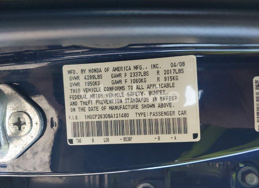 Photo 9 of 2008 Honda Accord 2.4 LX (VIN 1HGCP26308A121480)