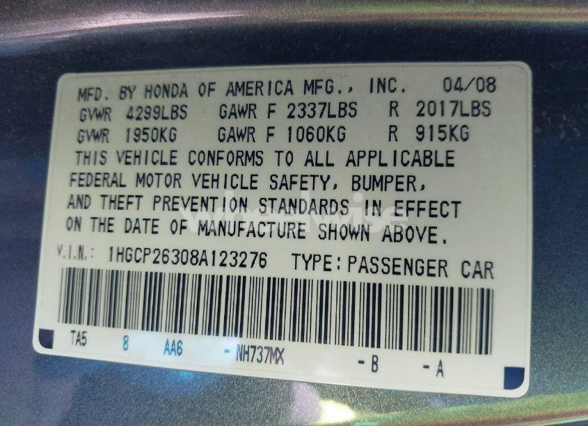 Photo 9 of 2008 Honda Accord 2.4 LX (VIN 1HGCP26308A123276)