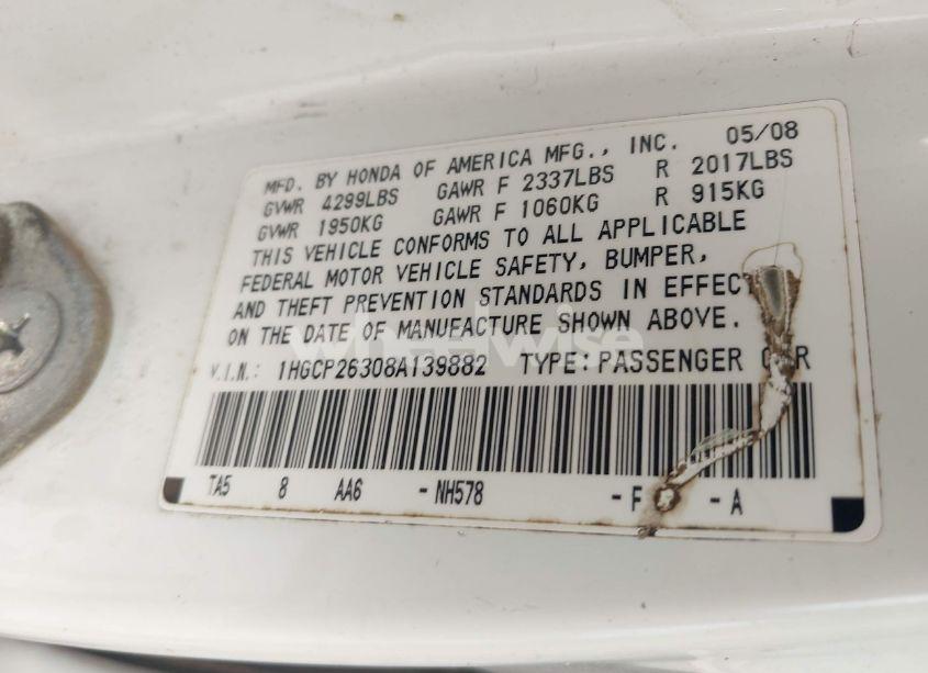 Photo 9 of 2008 Honda Accord 2.4 LX (VIN 1HGCP26308A139882)