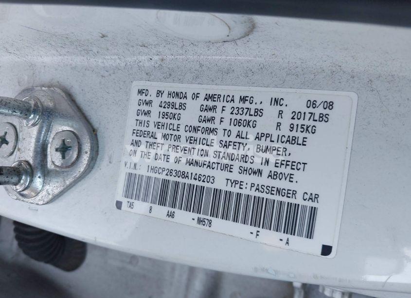 Photo 9 of 2008 Honda Accord 2.4 LX (VIN 1HGCP26308A146203)