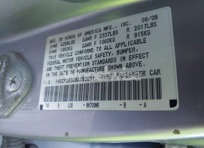 Photo 9 of 2008 Honda Accord 2.4 LX (VIN 1HGCP26308A152051)
