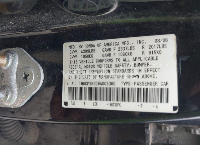 Photo 9 of 2009 Honda Accord 2.4 LX (VIN 1HGCP26309A005360)