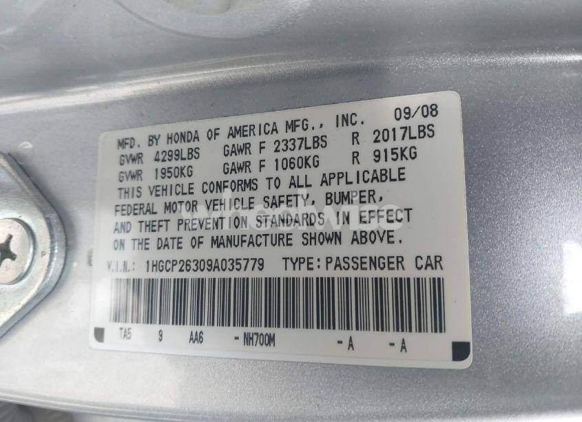 Photo 9 of 2009 Honda Accord 2.4 LX (VIN 1HGCP26309A035779)
