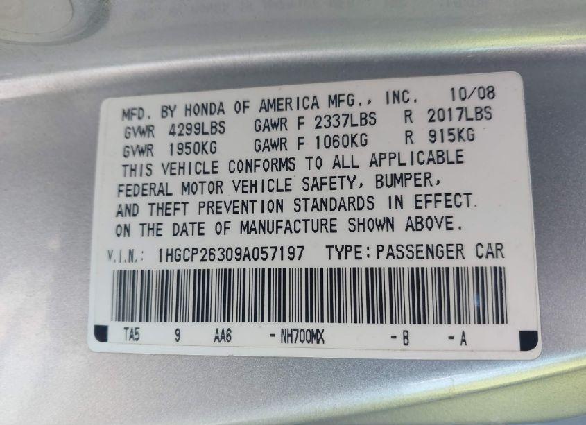 Photo 9 of 2009 Honda Accord 2.4 LX (VIN 1HGCP26309A057197)