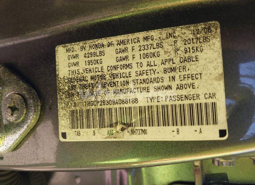 Photo 9 of 2009 Honda Accord 2.4 LX (VIN 1HGCP26309A088188)