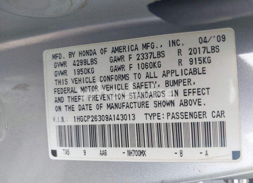 Photo 9 of 2009 Honda Accord 2.4 LX (VIN 1HGCP26309A143013)