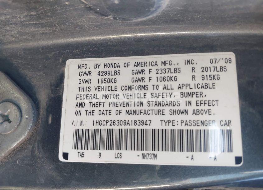 Photo 9 of 2009 Honda Accord 2.4 LX (VIN 1HGCP26309A183947)