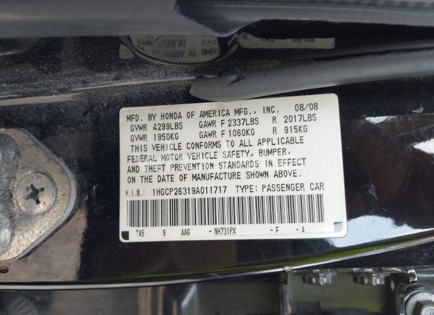 Photo 9 of 2009 Honda Accord 2.4 LX (VIN 1HGCP26319A011717)