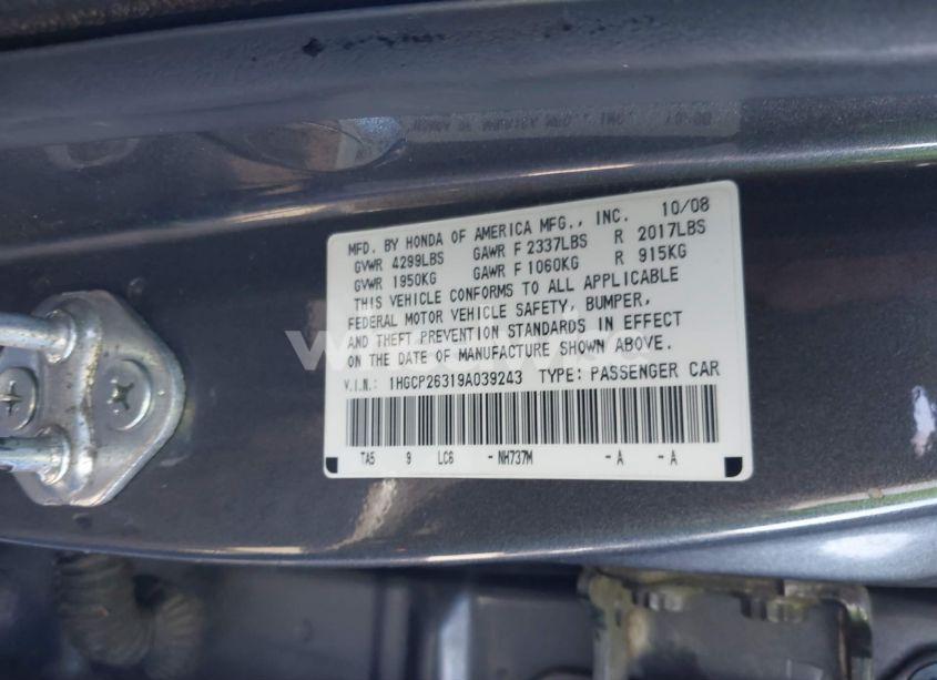 Photo 9 of 2009 Honda Accord 2.4 LX (VIN 1HGCP26319A039243)