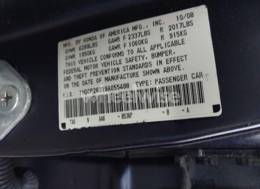Photo 9 of 2009 Honda Accord 2.4 LX (VIN 1HGCP26319A055488)