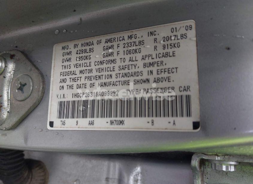 Photo 9 of 2009 Honda Accord 2.4 LX (VIN 1HGCP26319A099992)