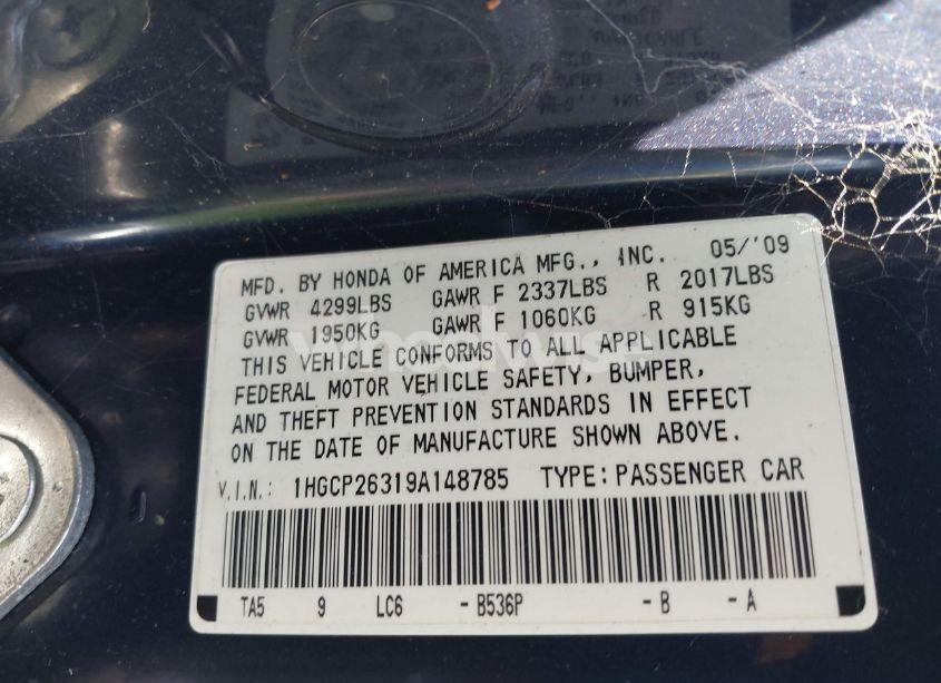 Photo 9 of 2009 Honda Accord 2.4 LX (VIN 1HGCP26319A148785)