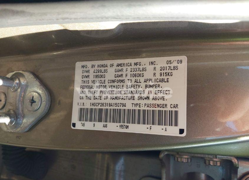 Photo 9 of 2009 Honda Accord 2.4 LX (VIN 1HGCP26319A150794)