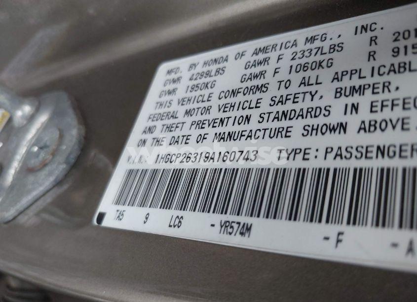 Photo 9 of 2009 Honda Accord 2.4 LX (VIN 1HGCP26319A160743)