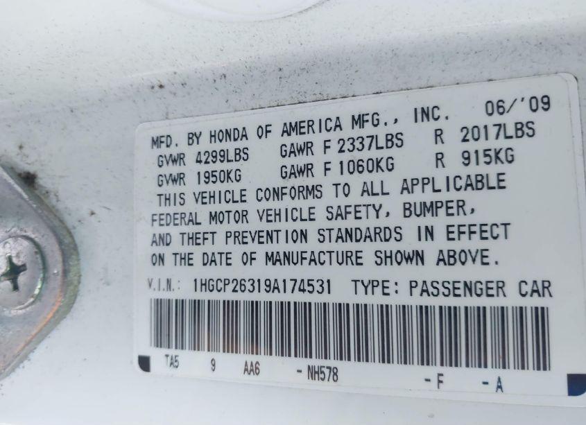 Photo 9 of 2009 Honda Accord 2.4 LX (VIN 1HGCP26319A174531)
