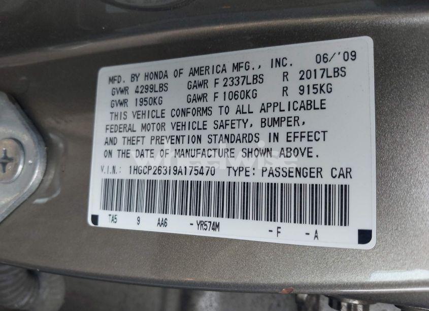 Photo 9 of 2009 Honda Accord 2.4 LX (VIN 1HGCP26319A175470)
