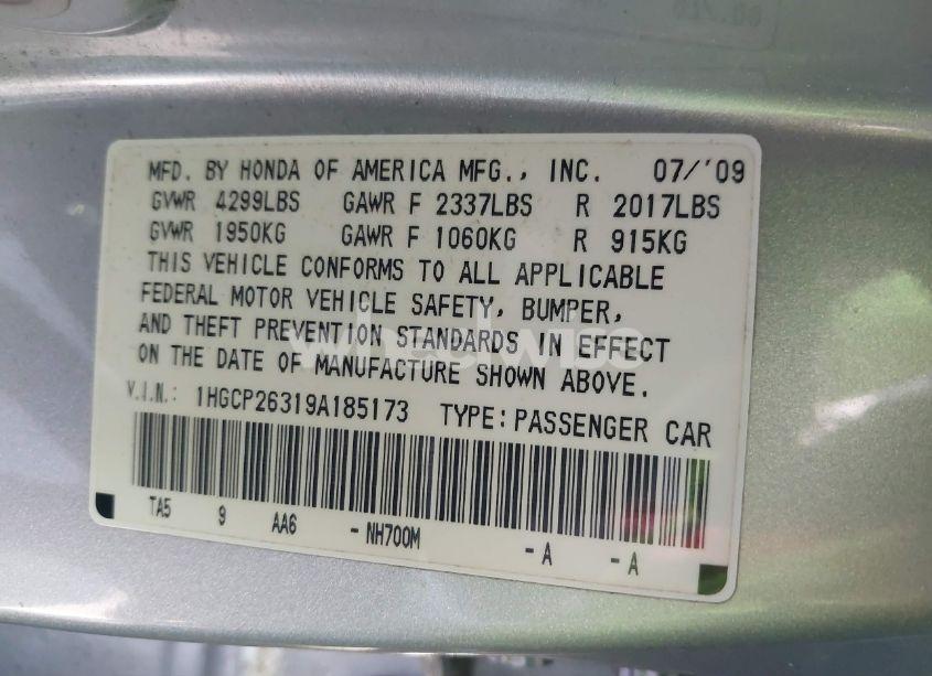 Photo 9 of 2009 Honda Accord 2.4 LX (VIN 1HGCP26319A185173)