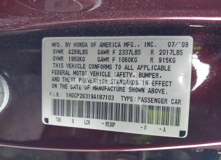 Photo 9 of 2009 Honda Accord 2.4 LX (VIN 1HGCP26319A187103)