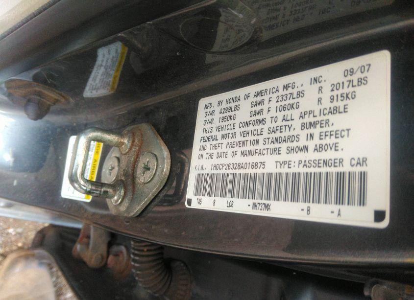 Photo 9 of 2008 Honda Accord 2.4 LX (VIN 1HGCP26328A016875)