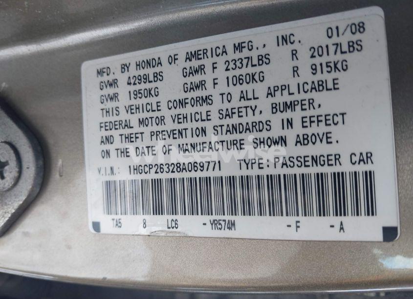 Photo 9 of 2008 Honda Accord 2.4 LX (VIN 1HGCP26328A069771)