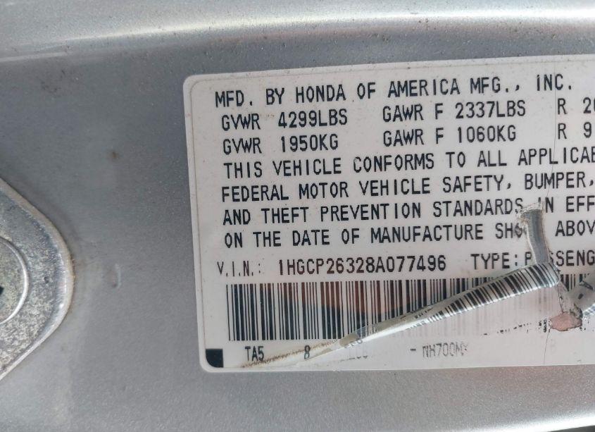 Photo 9 of 2008 Honda Accord 2.4 LX (VIN 1HGCP26328A077496)