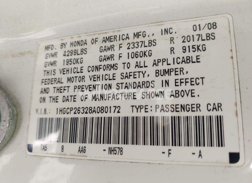 Photo 9 of 2008 Honda Accord 2.4 LX (VIN 1HGCP26328A080172)