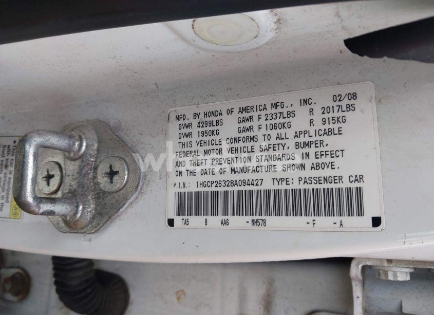 Photo 9 of 2008 Honda Accord 2.4 LX (VIN 1HGCP26328A094427)