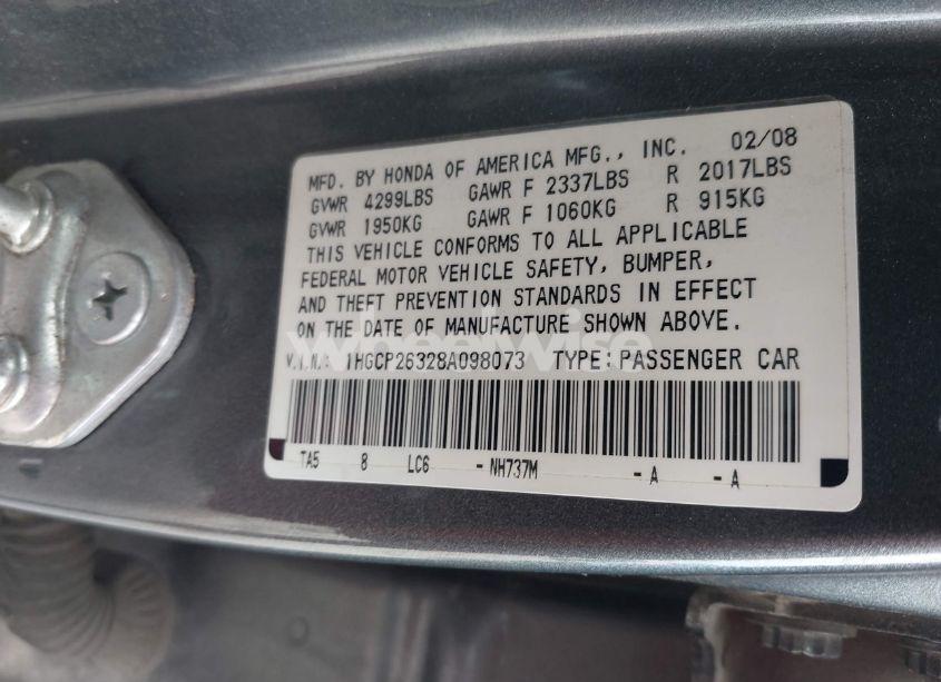 Photo 9 of 2008 Honda Accord 2.4 LX (VIN 1HGCP26328A098073)
