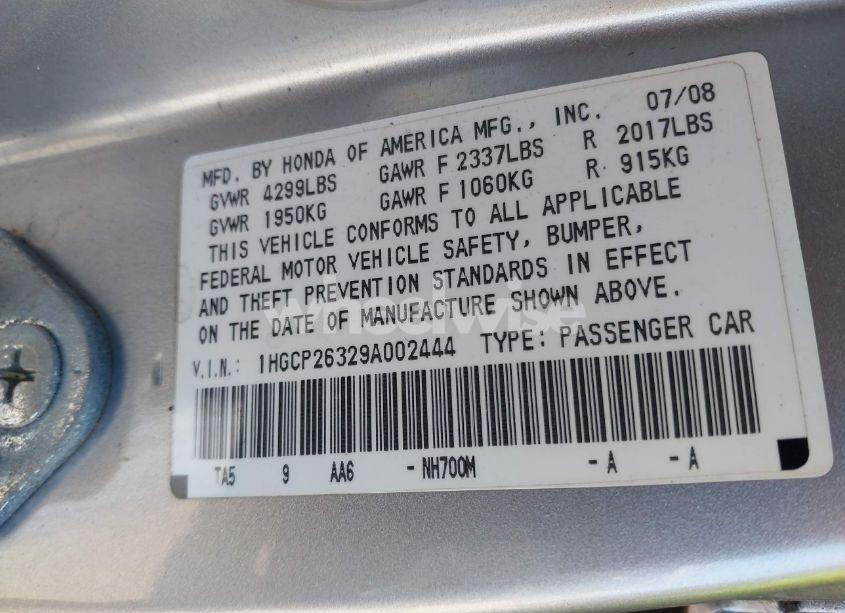 Photo 9 of 2009 Honda Accord 2.4 LX (VIN 1HGCP26329A002444)