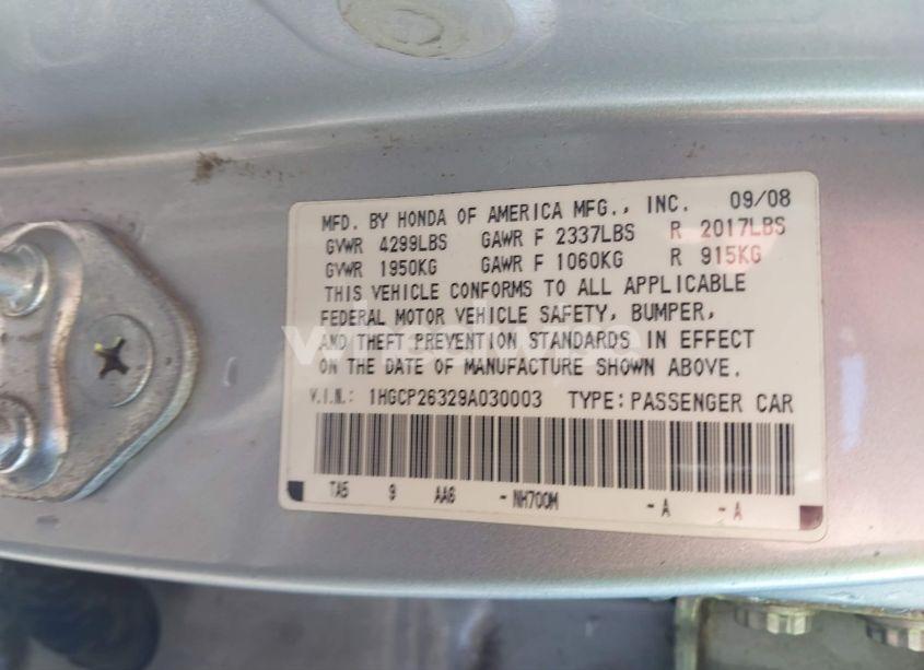 Photo 9 of 2009 Honda Accord LX (VIN 1HGCP26329A030003)