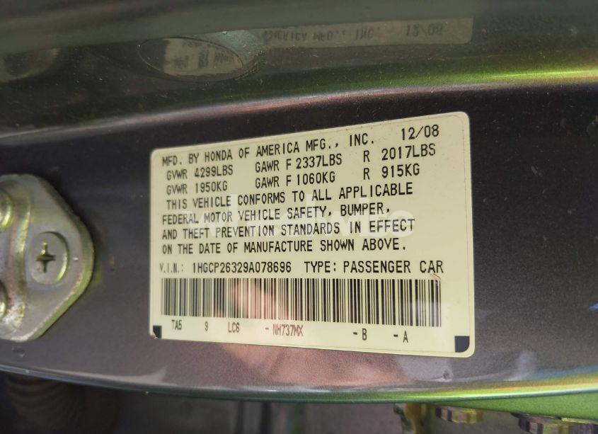 Photo 9 of 2009 Honda Accord 2.4 LX (VIN 1HGCP26329A078696)