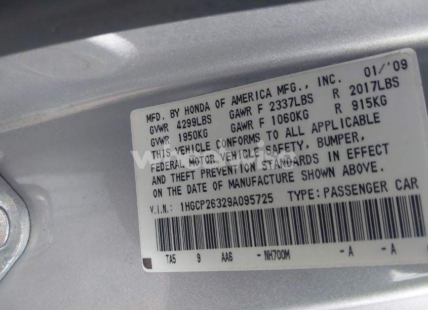 Photo 9 of 2009 Honda Accord 2.4 LX (VIN 1HGCP26329A095725)