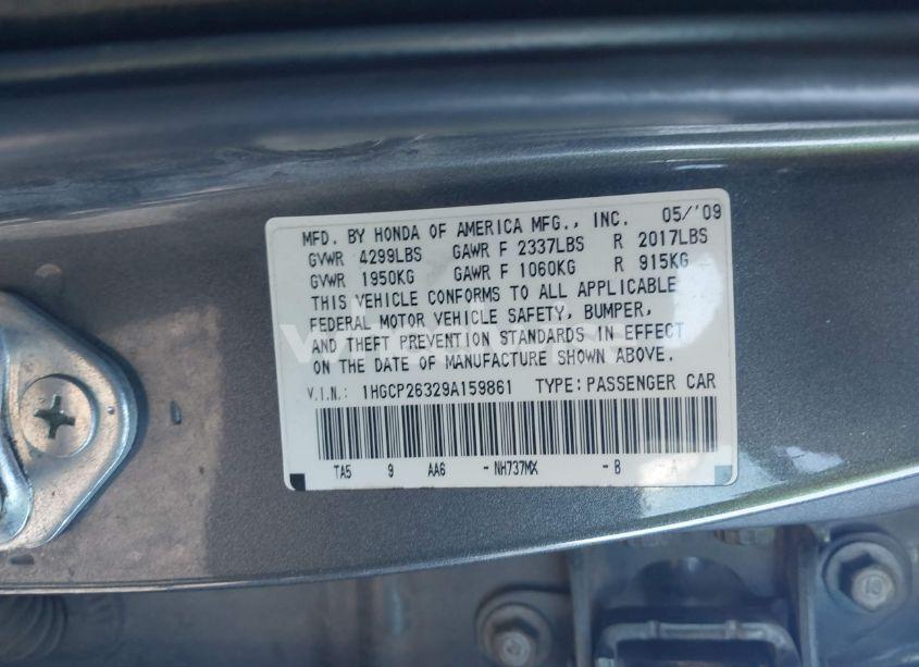 Photo 9 of 2009 Honda Accord 2.4 LX (VIN 1HGCP26329A159861)