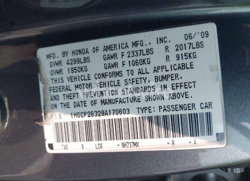 Photo 9 of 2009 Honda Accord 2.4 LX (VIN 1HGCP26329A170603)