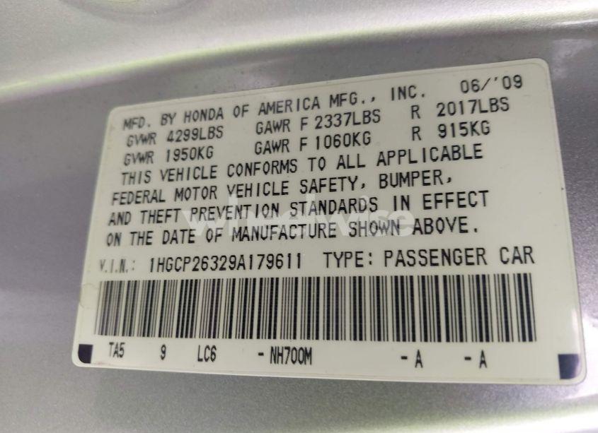 Photo 9 of 2009 Honda Accord 2.4 LX (VIN 1HGCP26329A179611)