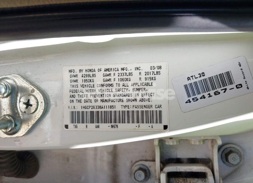Photo 9 of 2008 Honda Accord 2.4 LX (VIN 1HGCP26338A111851)