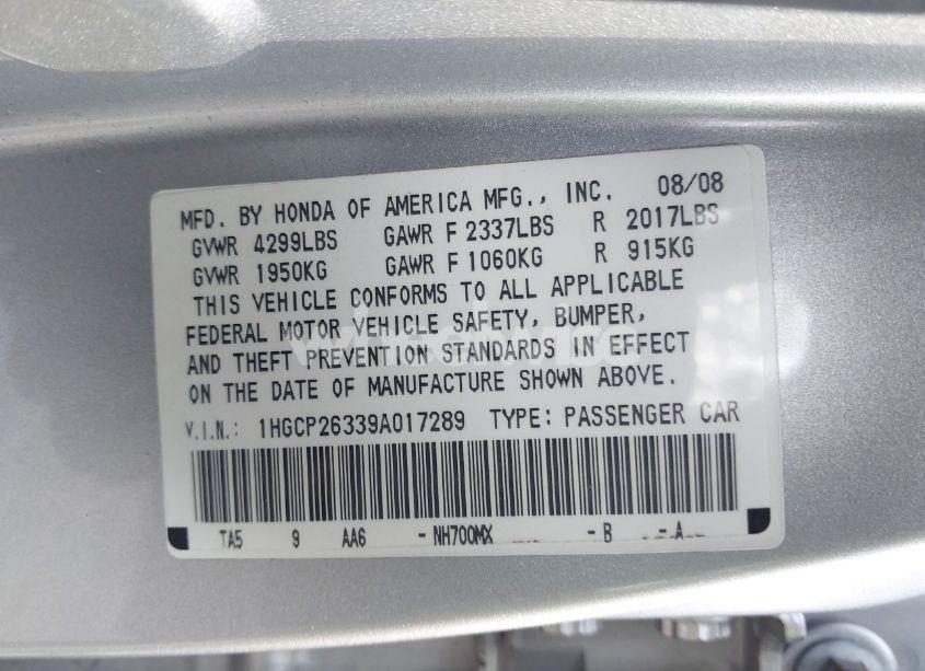 Photo 9 of 2009 Honda Accord 2.4 LX (VIN 1HGCP26339A017289)