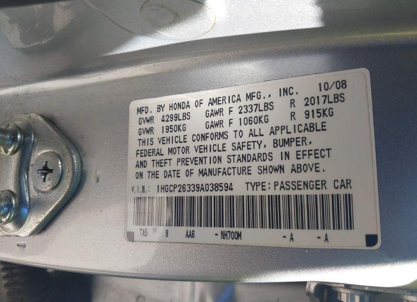 Photo 9 of 2009 Honda Accord 2.4 LX (VIN 1HGCP26339A038594)