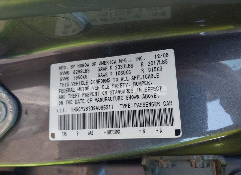 Photo 9 of 2009 Honda Accord 2.4 LX (VIN 1HGCP26339A086211)