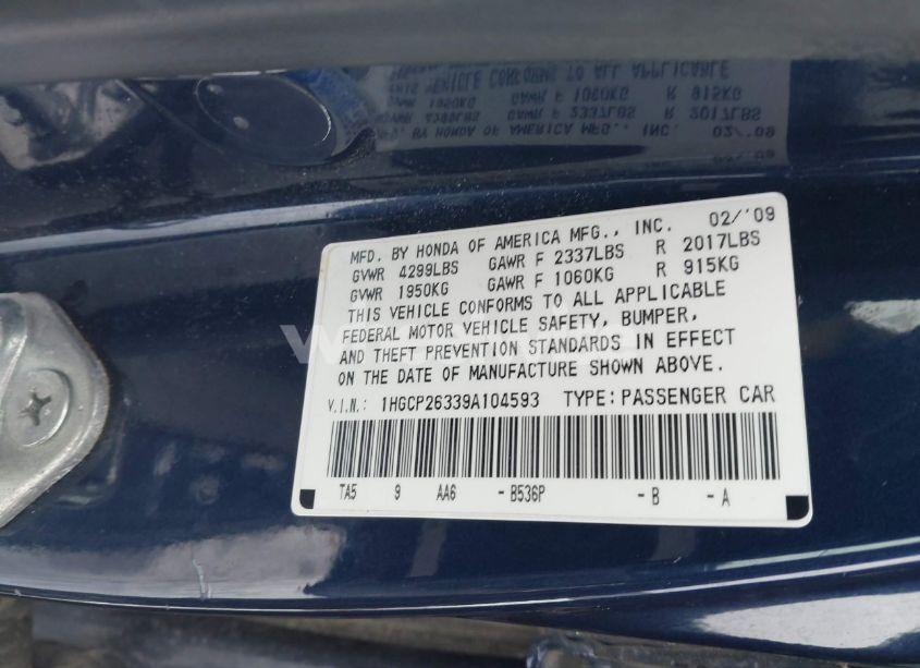 Photo 9 of 2009 Honda Accord 2.4 LX (VIN 1HGCP26339A104593)
