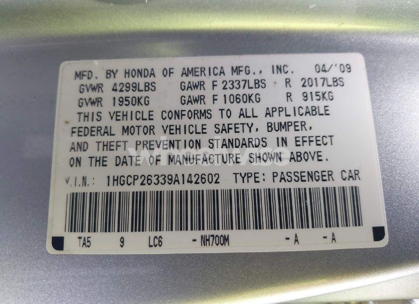 Photo 9 of 2009 Honda Accord 2.4 LX (VIN 1HGCP26339A142602)