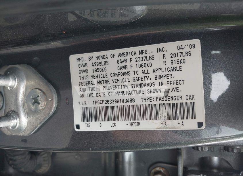 Photo 9 of 2009 Honda Accord 2.4 LX (VIN 1HGCP26339A143488)
