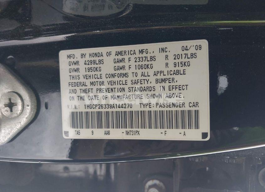 Photo 9 of 2009 Honda Accord 2.4 LX (VIN 1HGCP26339A144270)