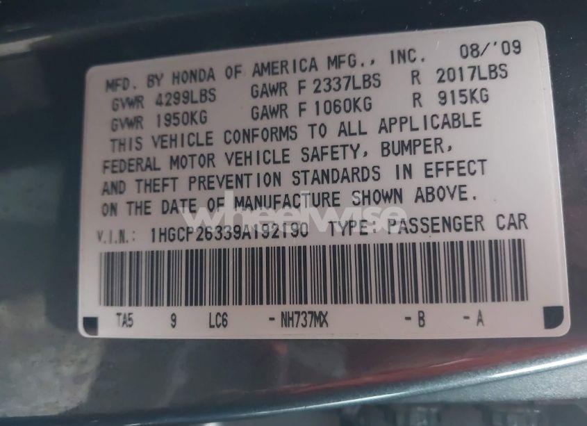 Photo 9 of 2009 Honda Accord 2.4 LX (VIN 1HGCP26339A192190)