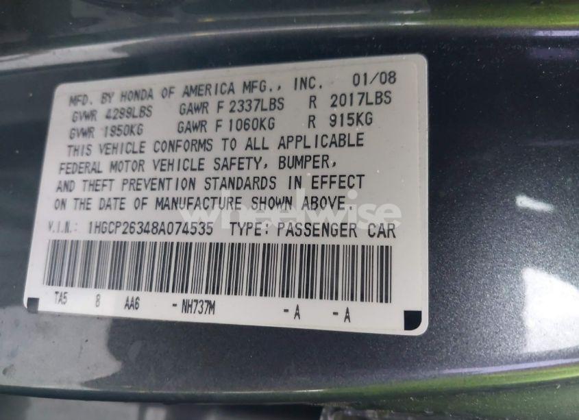 Photo 9 of 2008 Honda Accord 2.4 LX (VIN 1HGCP26348A074535)