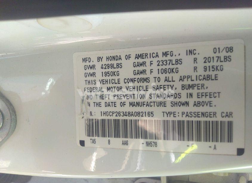 Photo 9 of 2008 Honda Accord 2.4 LX (VIN 1HGCP26348A082165)