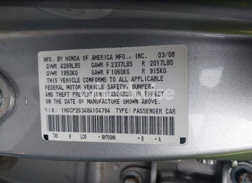 Photo 9 of 2008 Honda Accord 2.4 LX (VIN 1HGCP26348A104794)