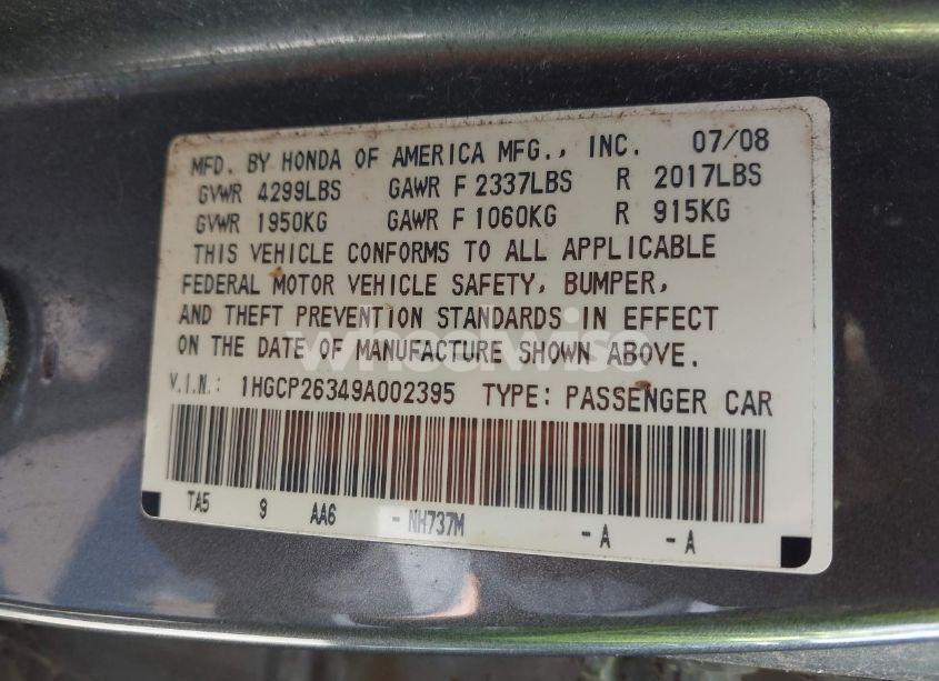 Photo 9 of 2009 Honda Accord 2.4 LX (VIN 1HGCP26349A002395)