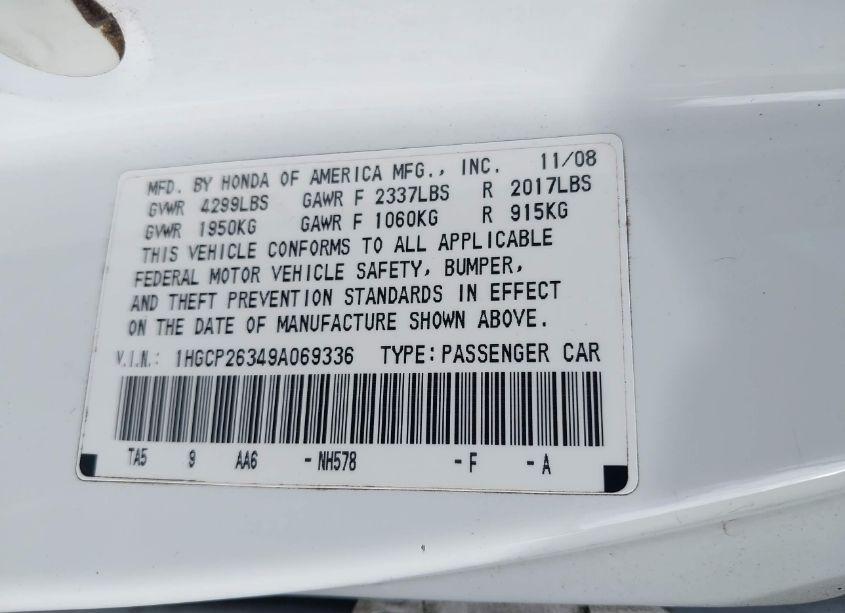 Photo 9 of 2009 Honda Accord LX (VIN 1HGCP26349A069336)
